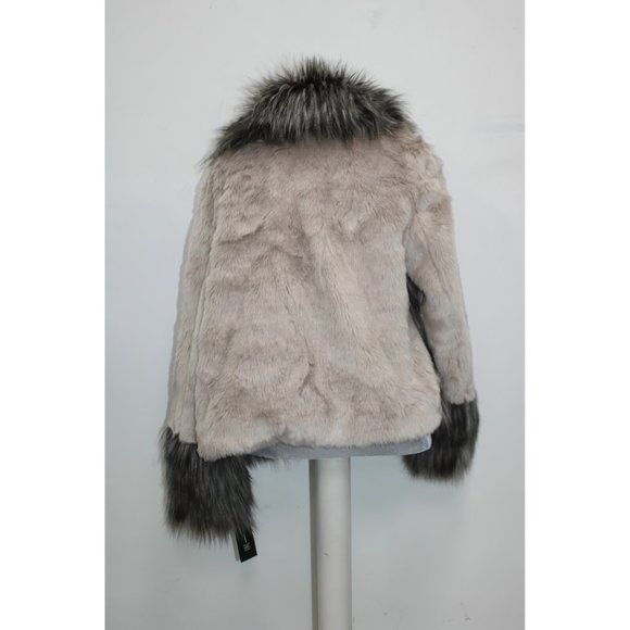 INC Womens Faux Fur Hook-And-Eye Closure Color Block Jacket Beige - Picture 6 of 11